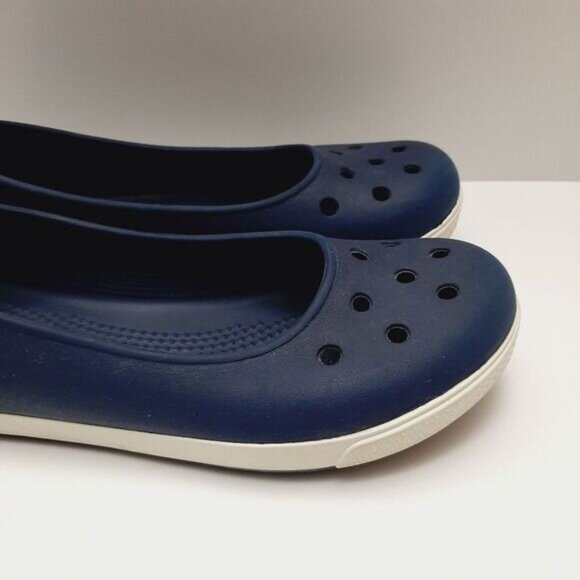 CROCS Ballet Flats Light Perforated Slip-On Shoe Navy Blue White Trim Sz 7 - Picture 4 of 13